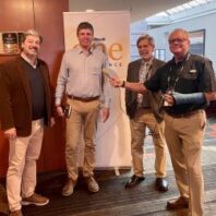 L-R: ADALBERTO ROSSI, ADRIAN BELL AND STEVE WERBLOW, OFFICERS OF THE INTERNATIONAL FEDERATION OF AGRICULTURAL JOURNALISTS, AT ONE 22 WITH CHUCK ZIMMERMAN